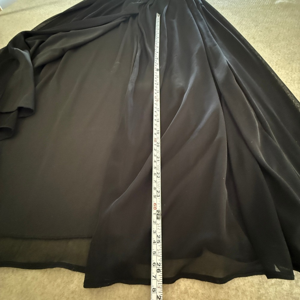 Black Mesh Crisscross Halter Maxi Dress Gown S 12 Formal Slit Prom Davids Bridal - Picture 6 of 10